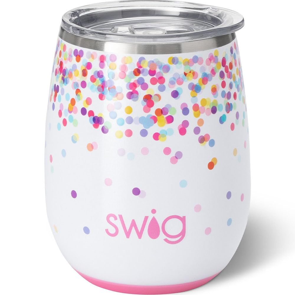 Swig Life vaso vino de 14 onzas con tapa, ideal para viajes y zonas sin vidrio.