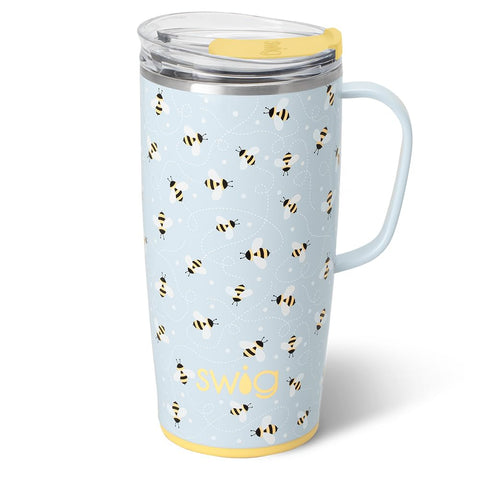 Swig Life vaso viaje 22oz Busy Bee con asa ergonómica para llevar cómodamente.