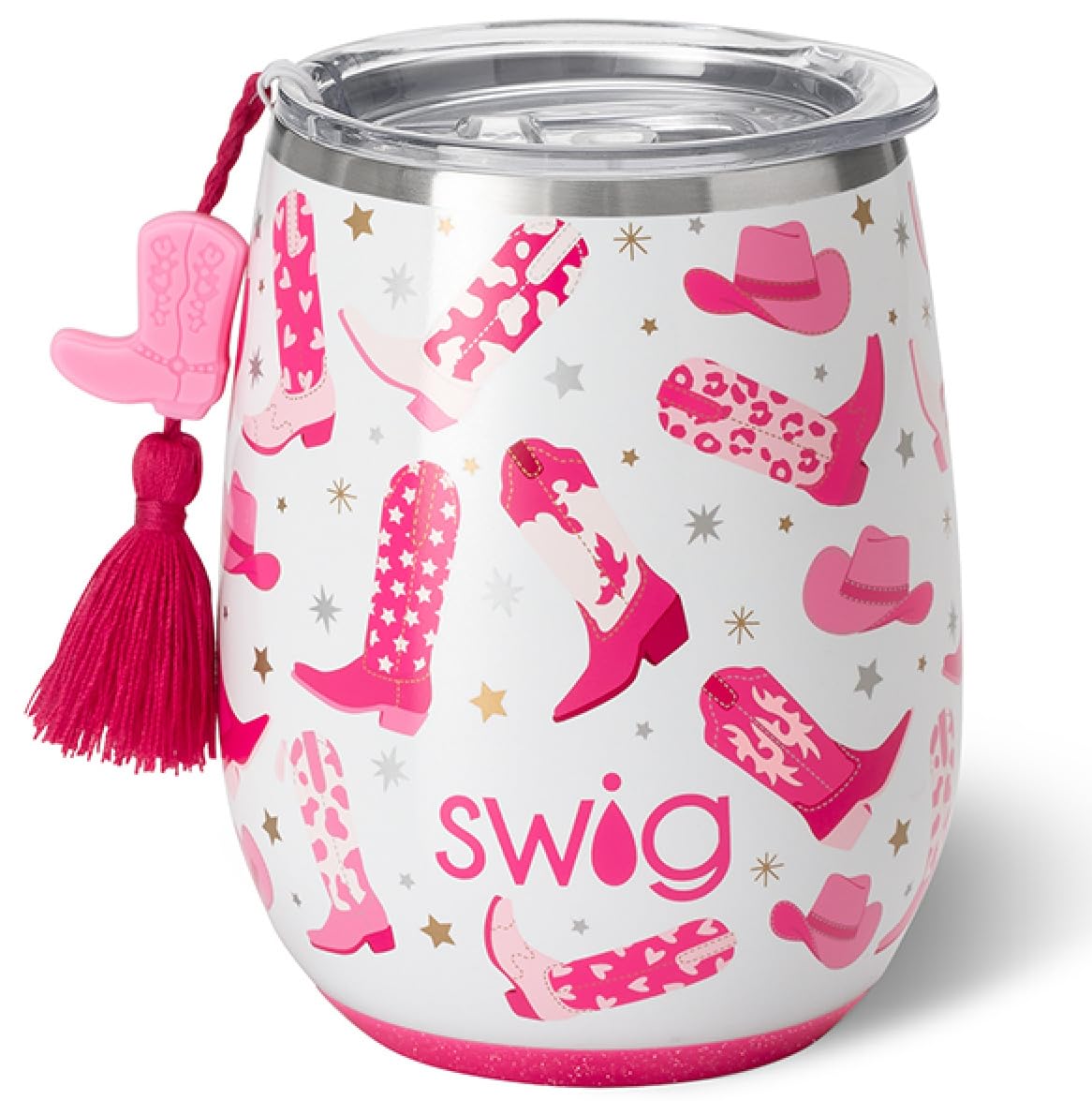 Swig Life vaso vino 14oz con tapa: mantiene frío por horas, perfecto para viajes.