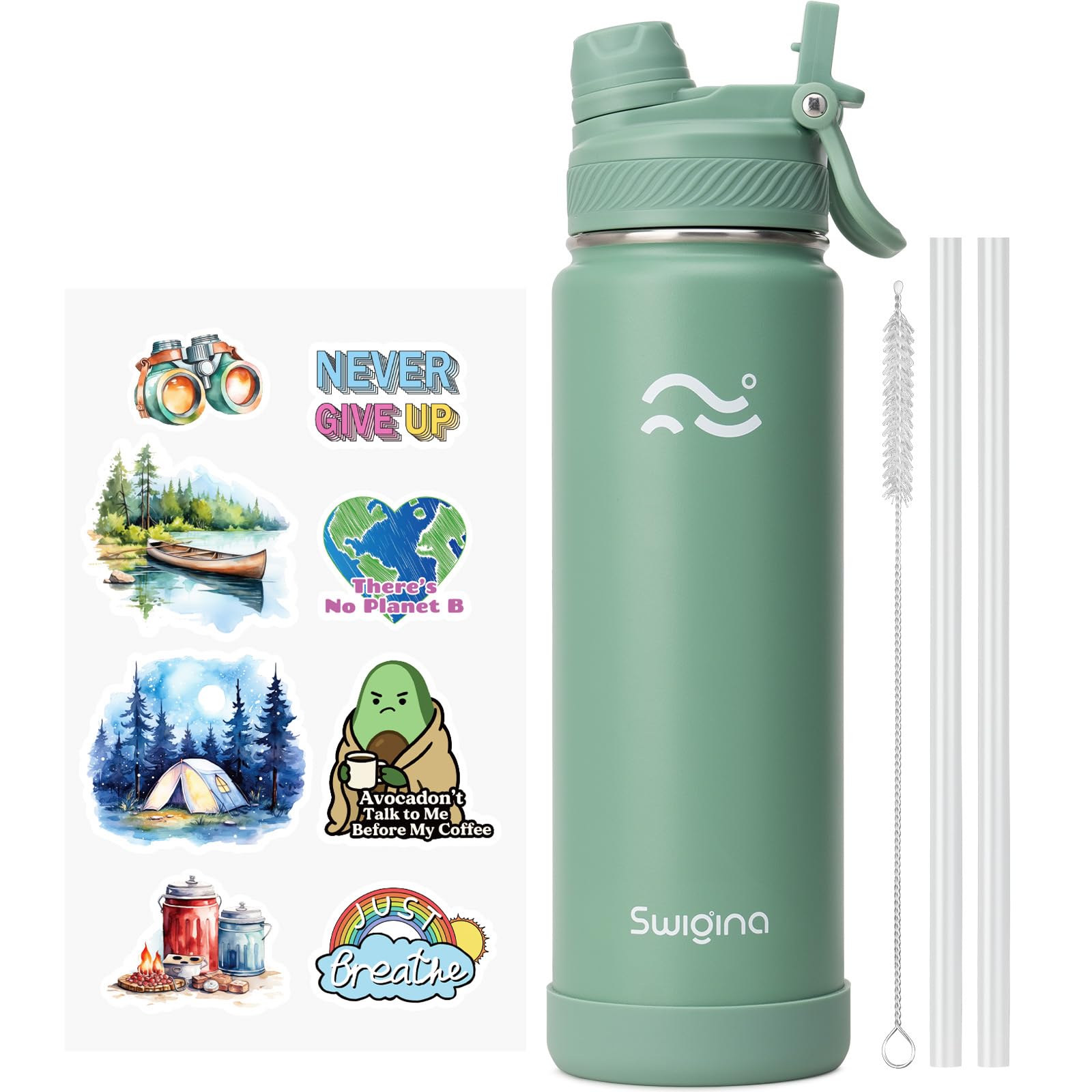 Swigina botella con tapa intercambiable para beber con pajita, ideal para gimnasios.