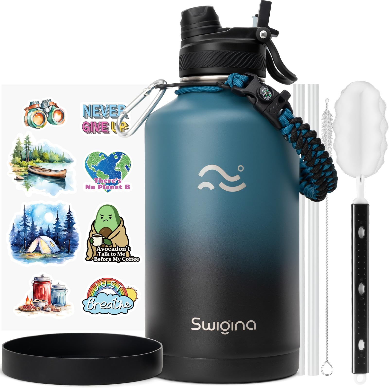 Swigina botella isotérmica 64oz con tapa 2-en-1, ideal para gimnasio o viaje.