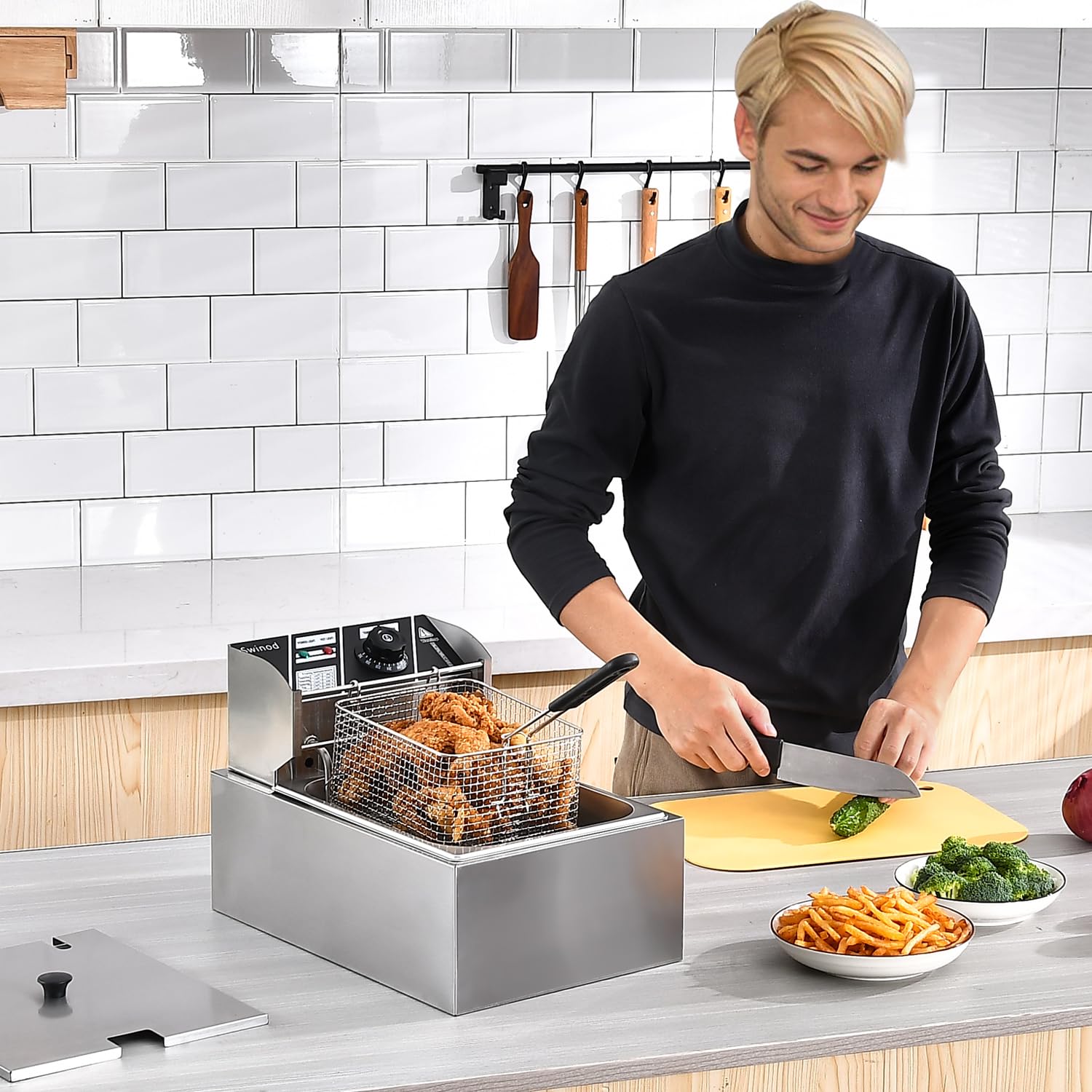 Freidora Swinod de gran capacidad, 9,7 qt para porciones grandes.