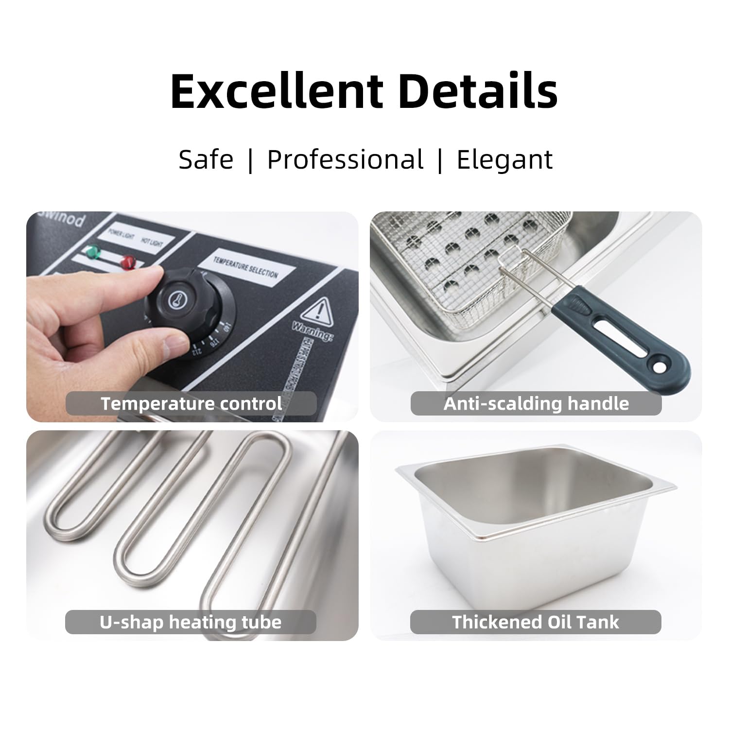 Swinod Freidora con cesta y mango ergonómico para manejo seguro.