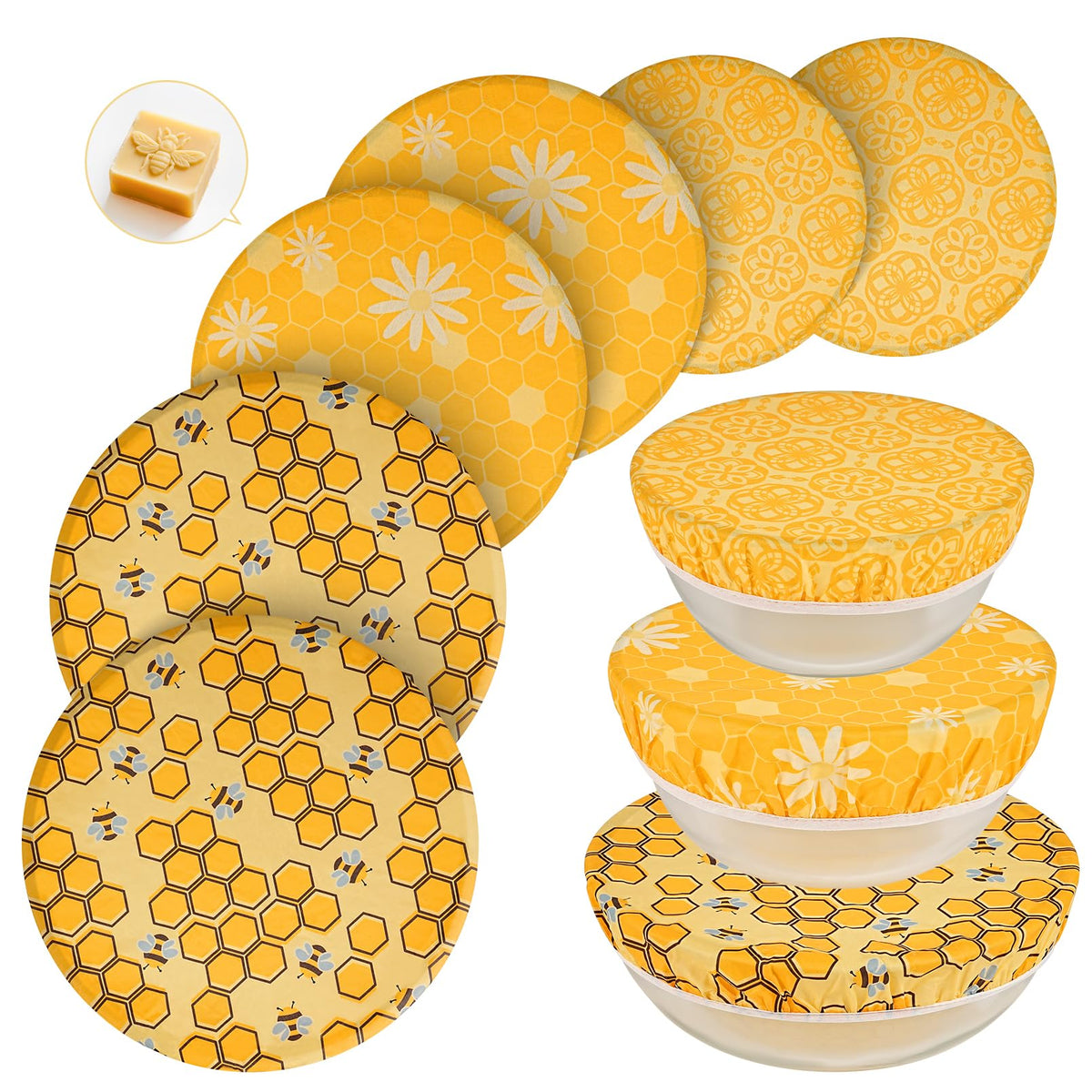 Swiscena fundas para tazones de 8 pulgadas con cera de abeja, ajustables para fermentación.