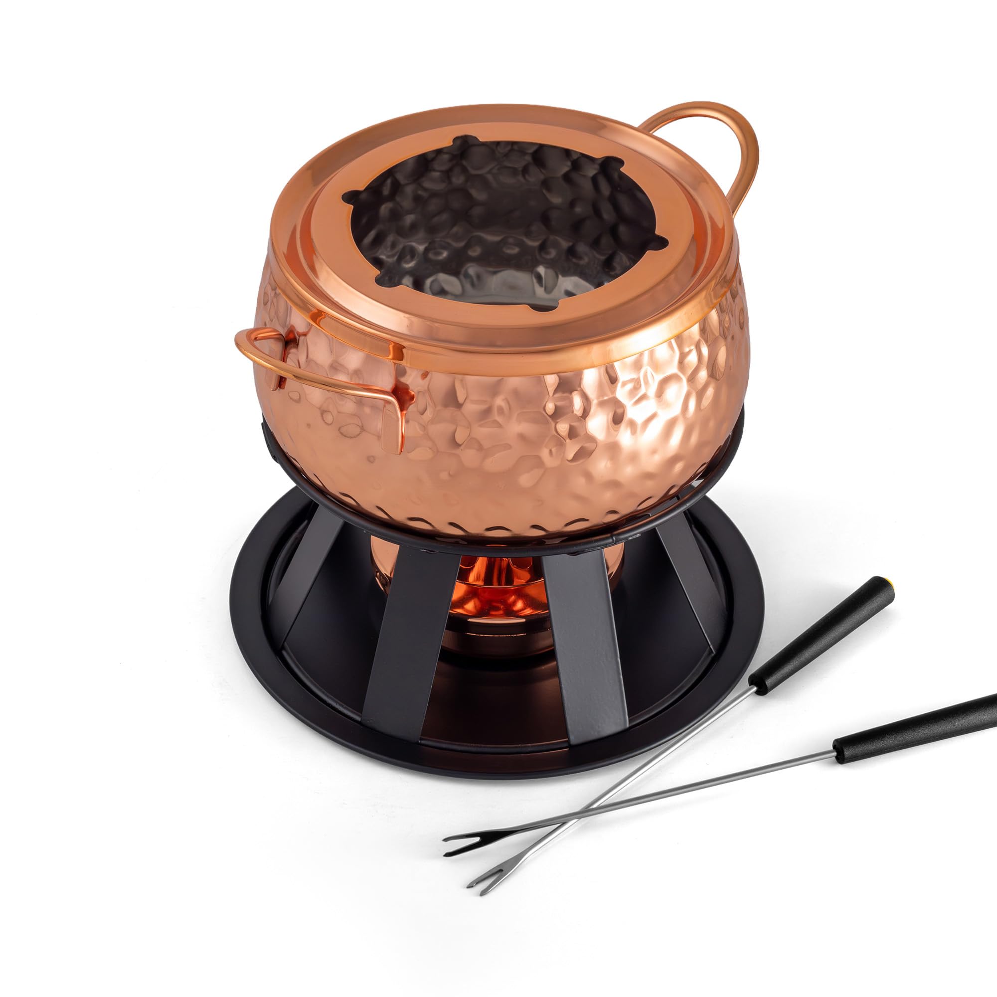 Olla fondue Swissmar Biel de cobre martillado, distribuye el calor de forma uniforme para fondues y platos cocidos