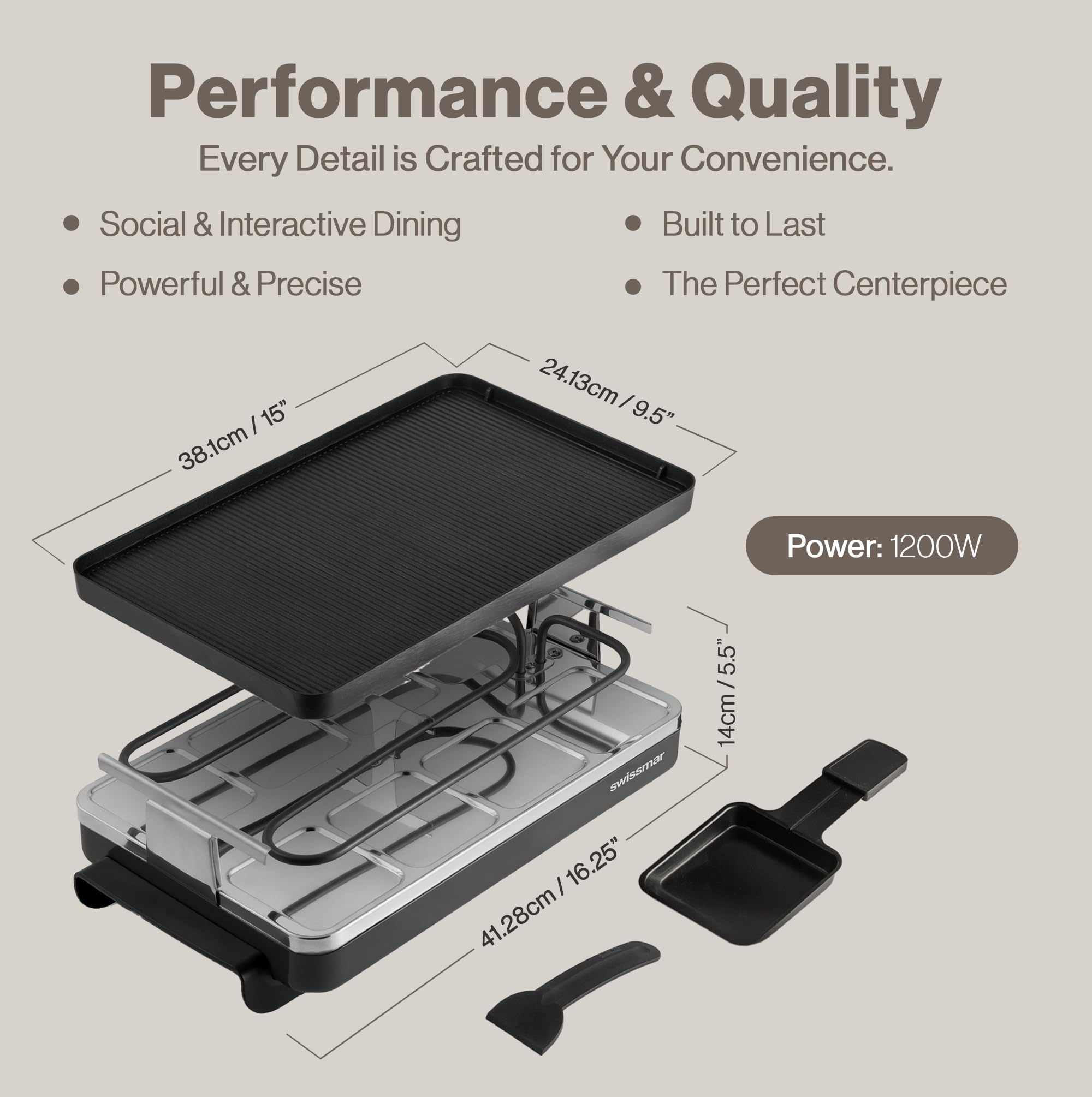 Swissmar Clásico Raclette: control de temperatura variable para resultados consistentes