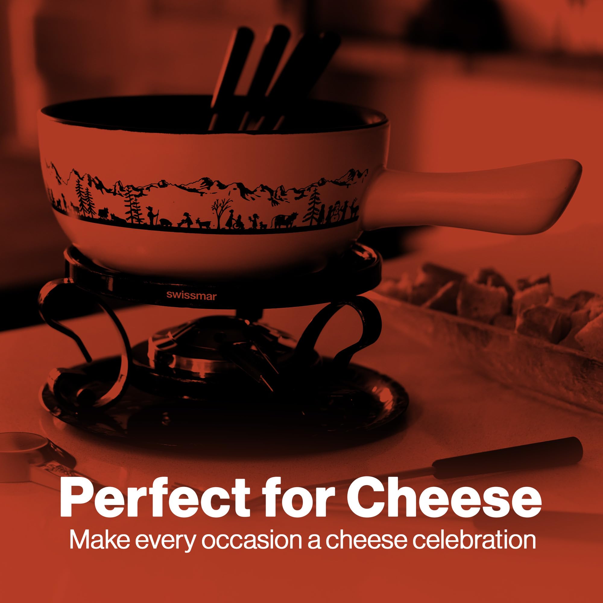 Quemador de fondue de 8 orificios Swissmar Heidi para calentamiento uniforme.