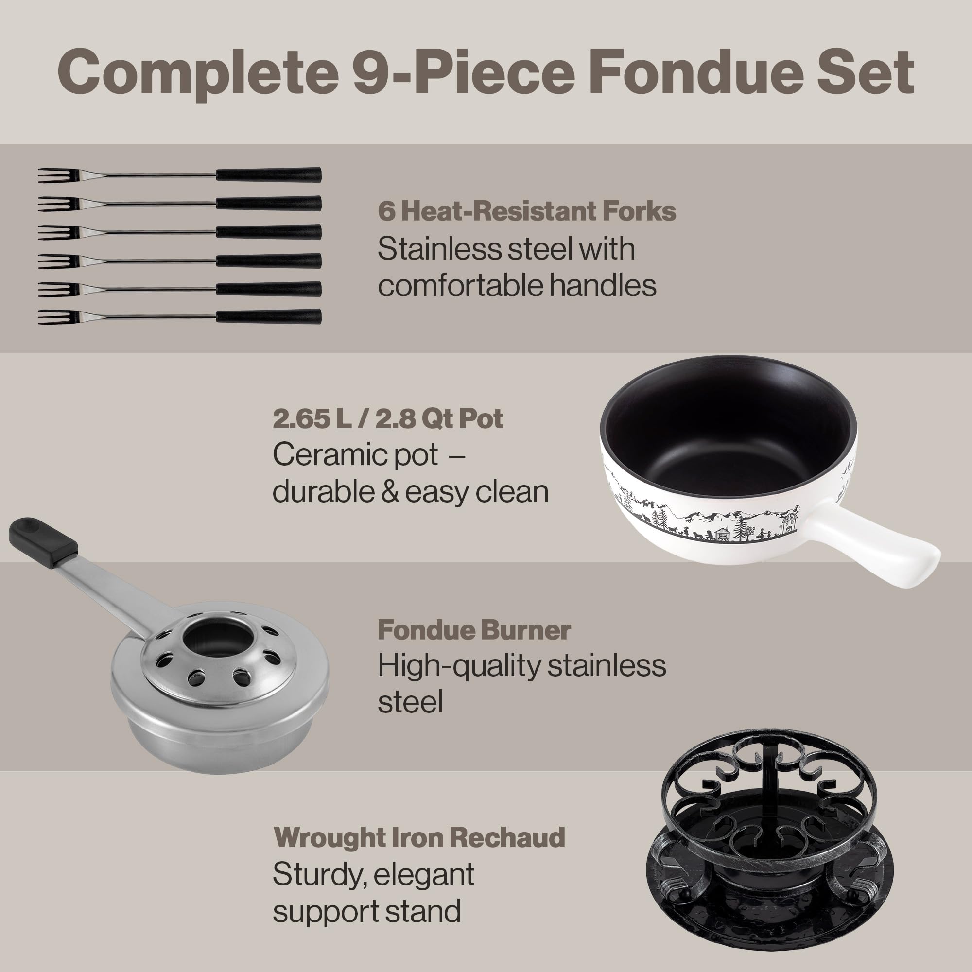 Tarjeta de recetas Swissmar Heidi con ideas para fondue.