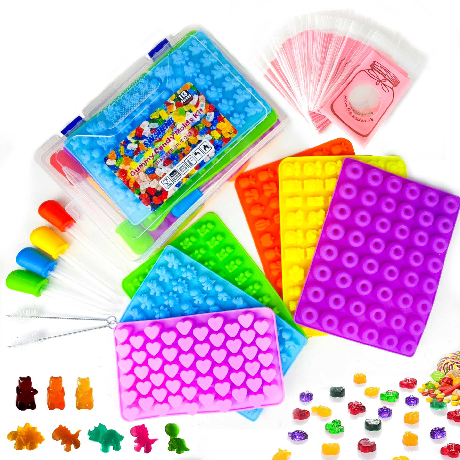 Swshenr 112 piezas: moldes de silicona para gominolas con caja de almacenamiento.