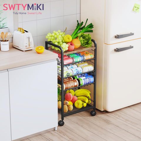 SWTYMIKI Organizador Latas Despensa Estantes Madera Metal ofrece durabilidad y estilo rústico