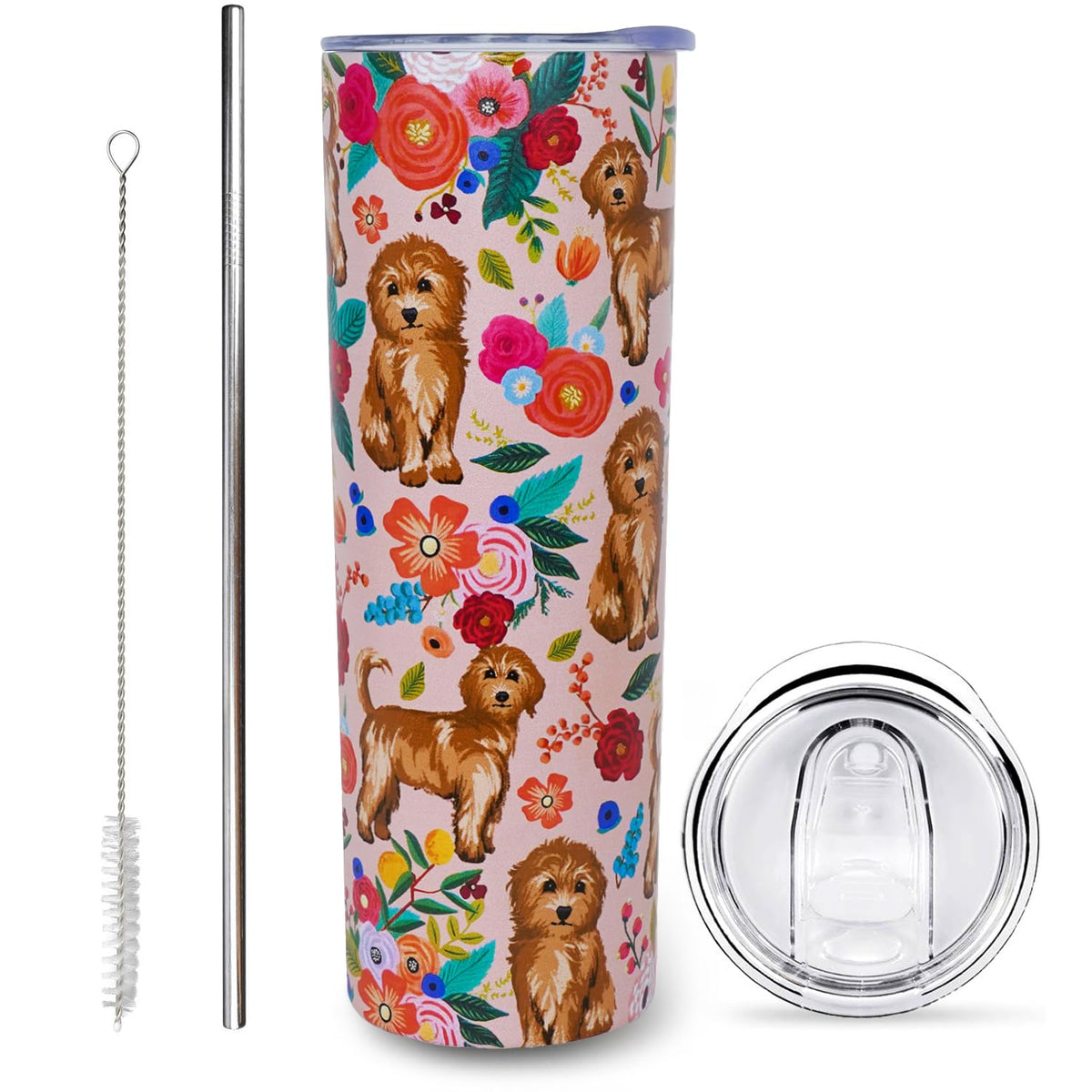 Taza sxmluedn Goldendoodle 20oz con tapa y pajilla, ideal para bebidas calientes o frías