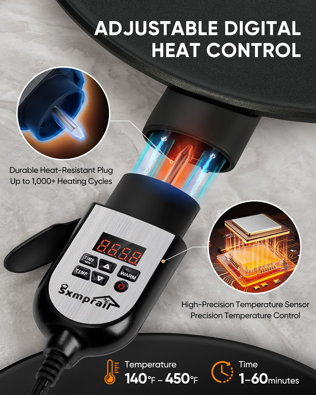 Sxmprail Injera Maker con control digital preciso para ajustar temperatura y temporizador