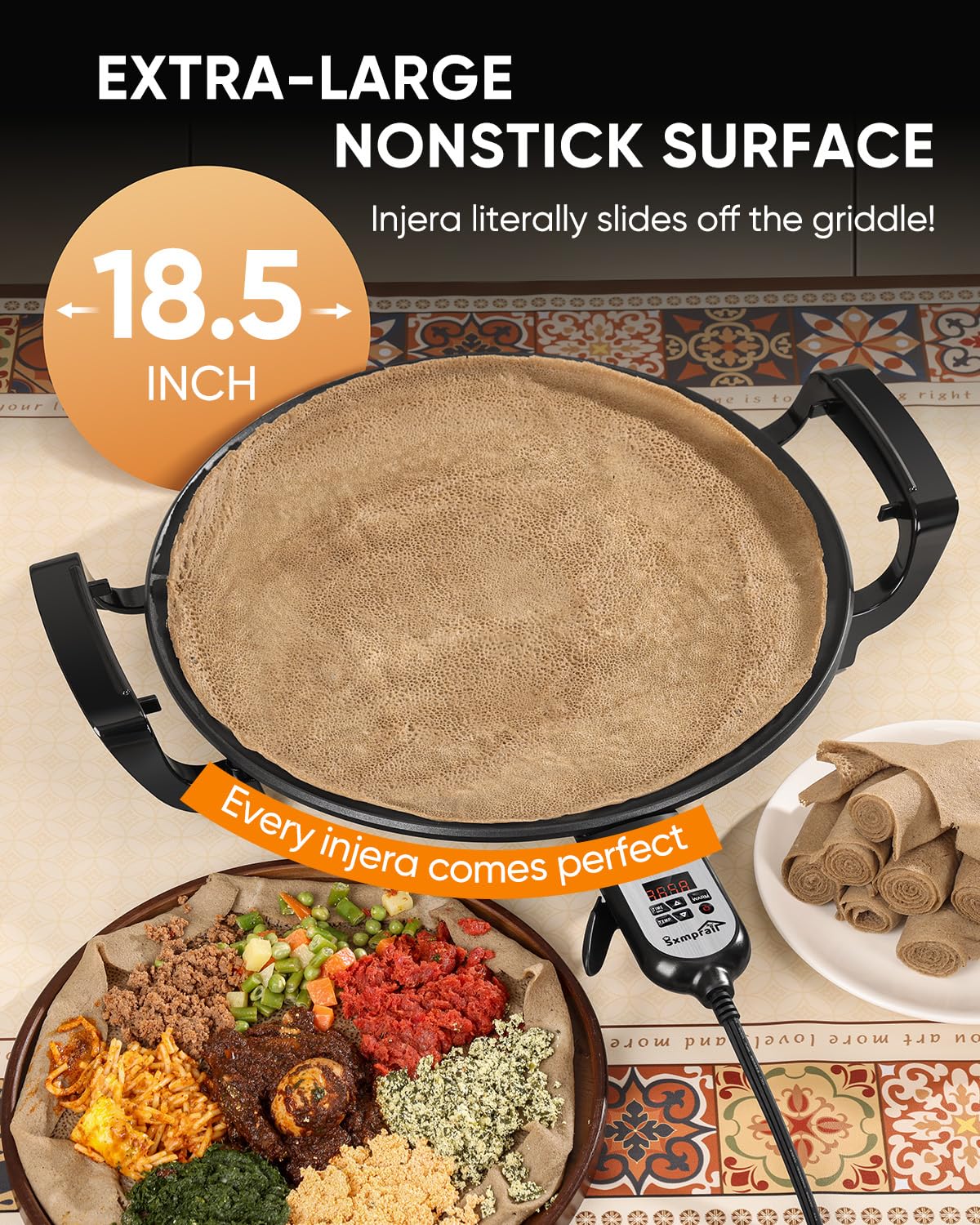 Sxmprail Injera Maker con tapa de vapor en acero inoxidable 304 para textura óptima