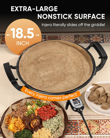 Sxmprail Injera Maker con tapa de vapor en acero inoxidable 304 para textura óptima
