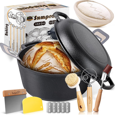 Olla Sxmprail pre-sazonada de 5Qt con tapa para pan crujiente en casa.