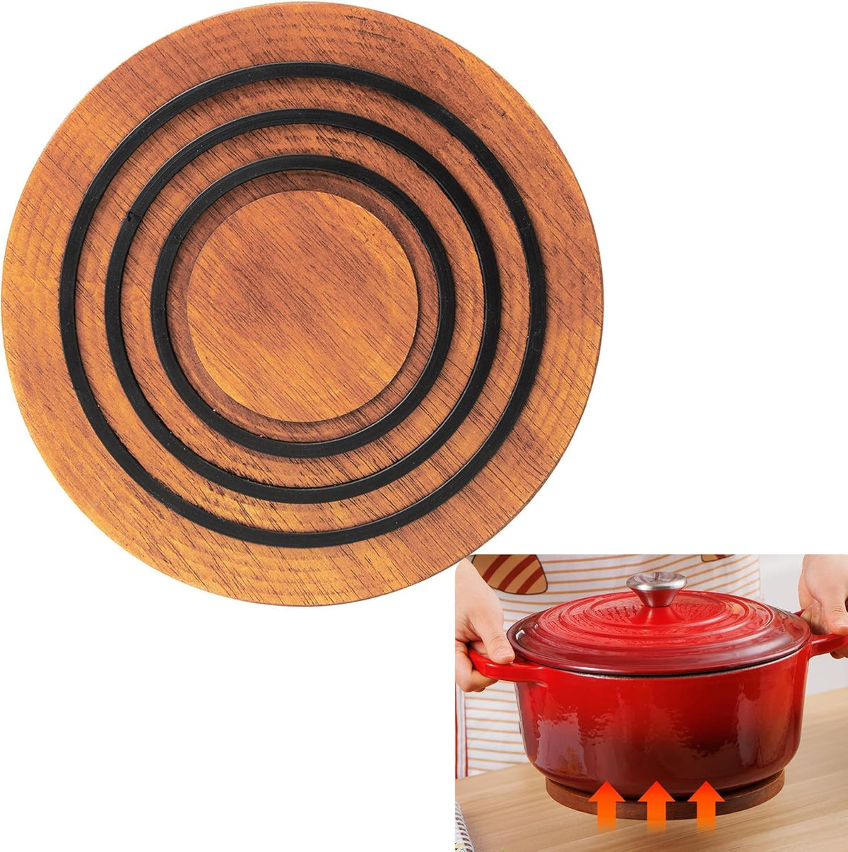 Trivet magnético Sxmprail de madera de acacia, 8 pulgadas, soporte seguro para ollas.