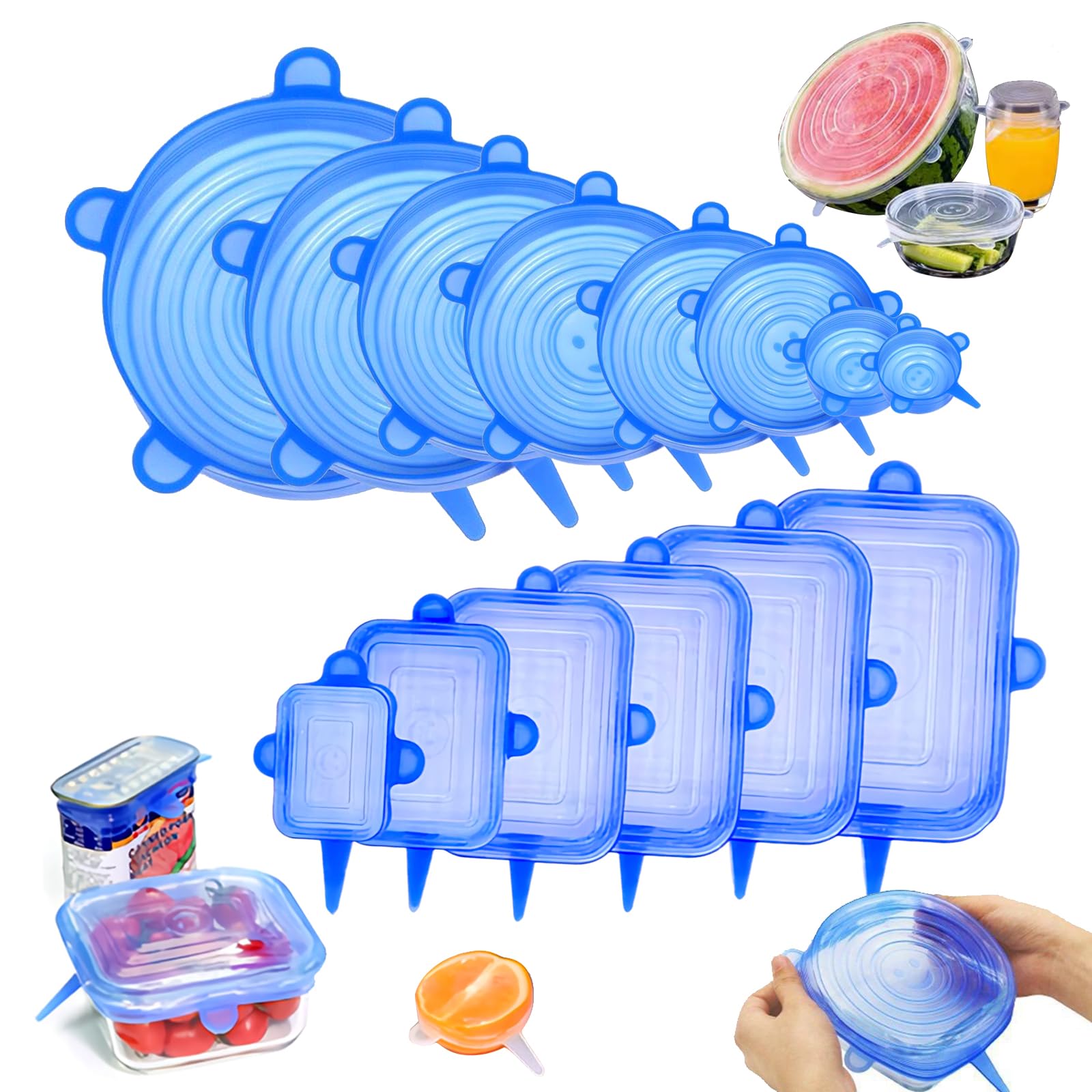 Tapas circulares SXunacou de silicona azules para mantener la frescura.