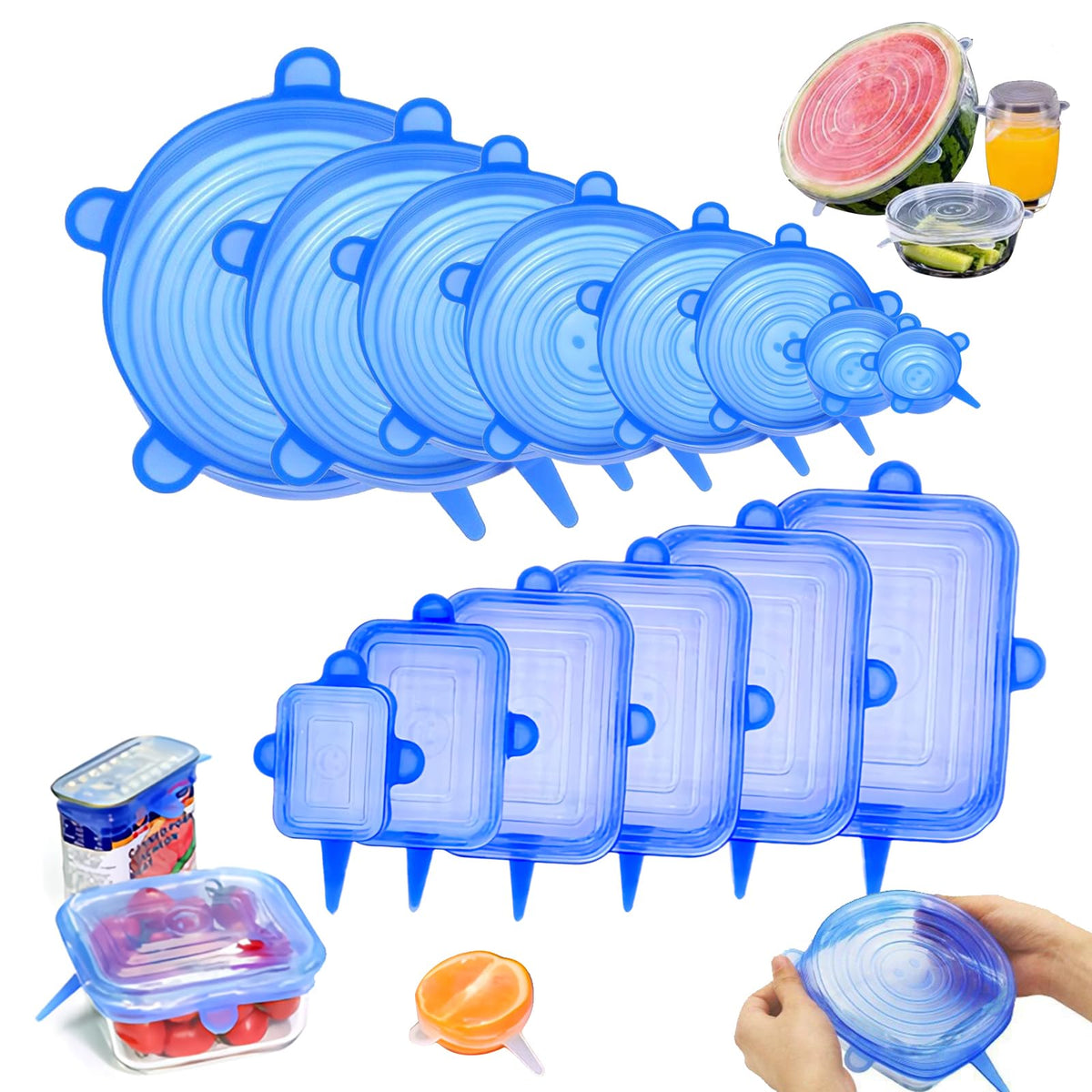 Tapas circulares SXunacou de silicona azules para mantener la frescura.