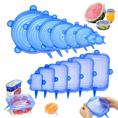 Tapas circulares SXunacou de silicona azules para mantener la frescura.