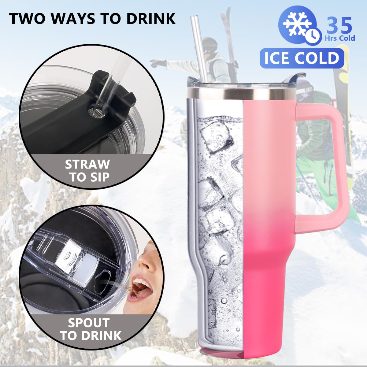 SYACOT Vaso 40oz con tapa con pajilla para oficina