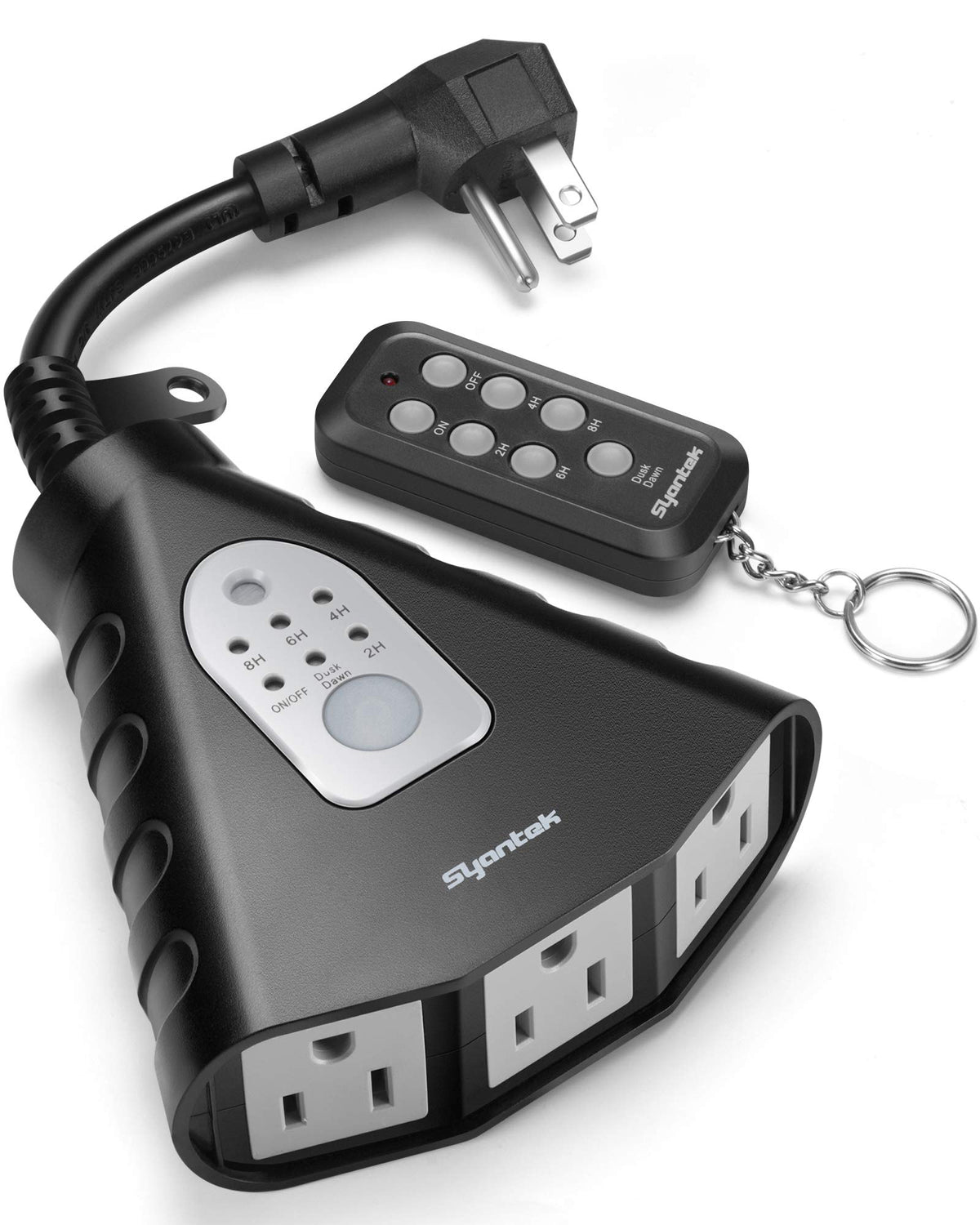 Syantek temporizador de luz exterior con sensor de ocaso y tres enchufes.