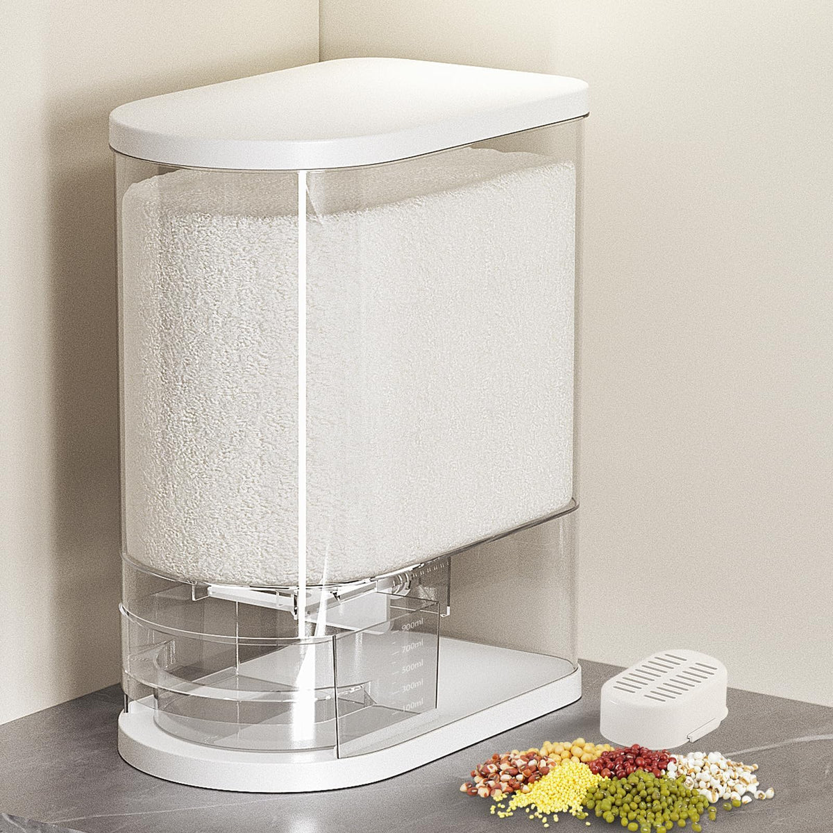 SYNCVIBE dispensador de arroz grande con ventana transparente para ver la cantidad