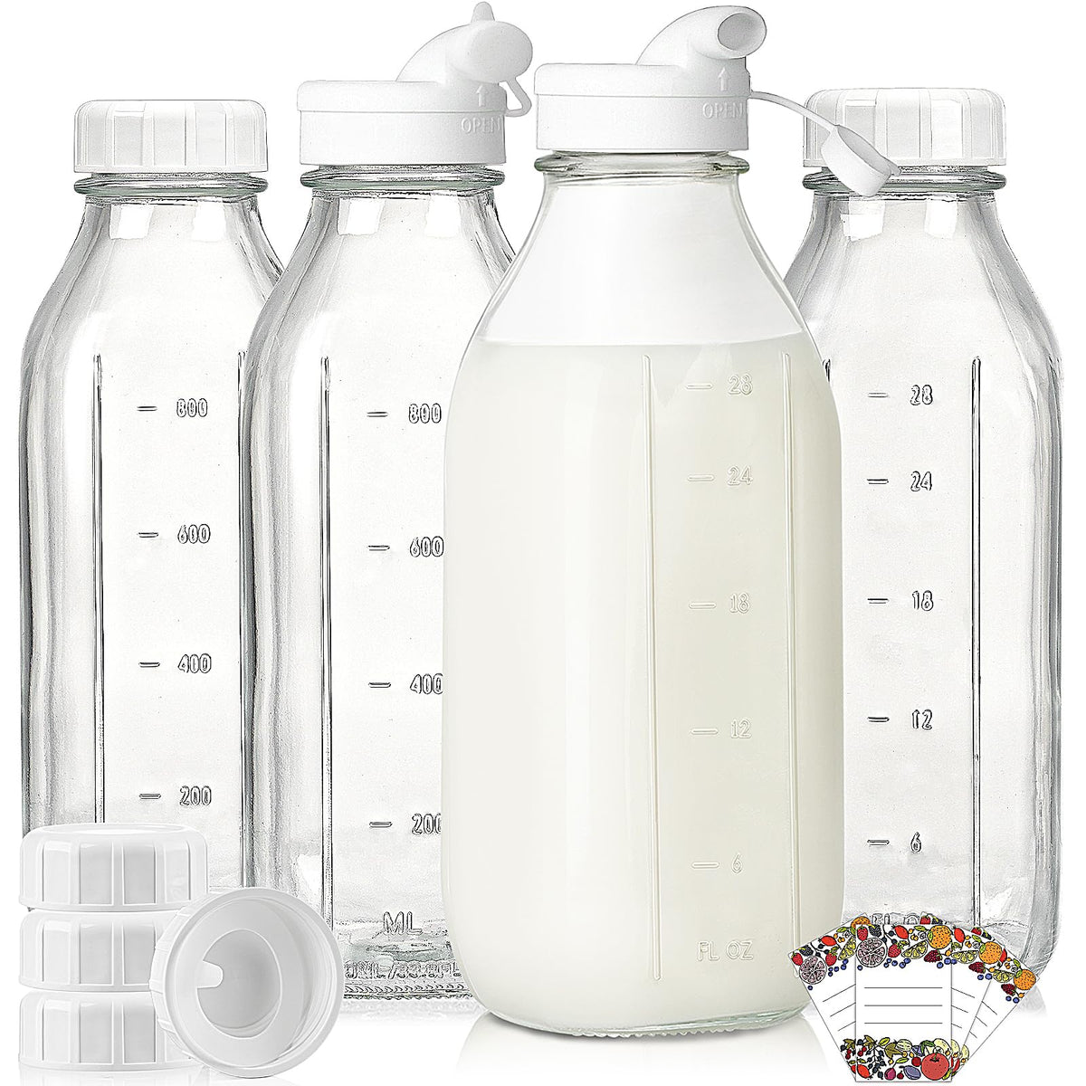 Botella de vidrio Syntic de 1 L con escala para medir consumo diario
