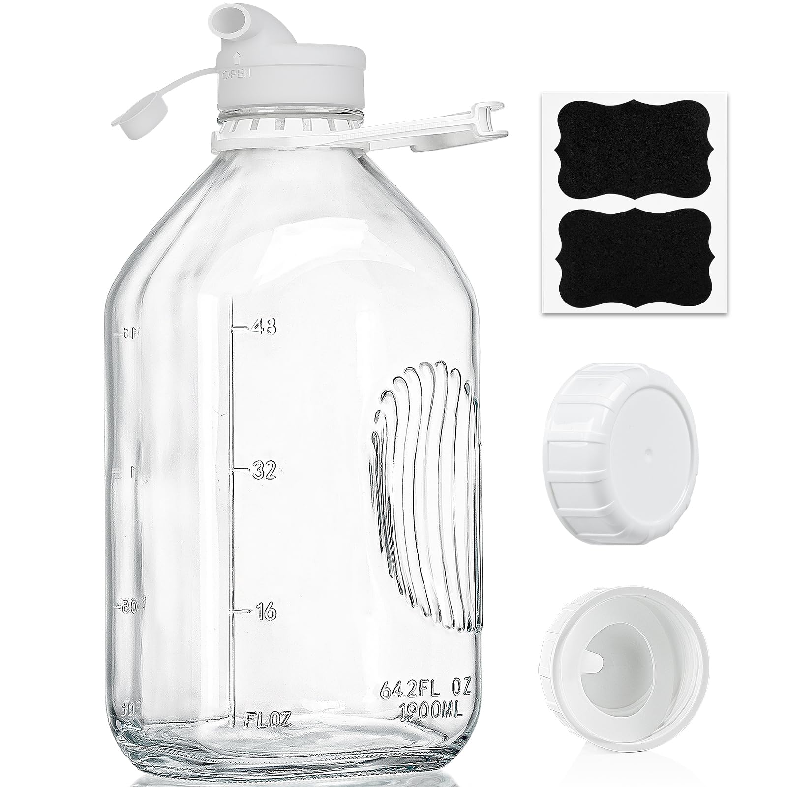 Botella Syntic de vidrio para leche con tapa hermética y sello.