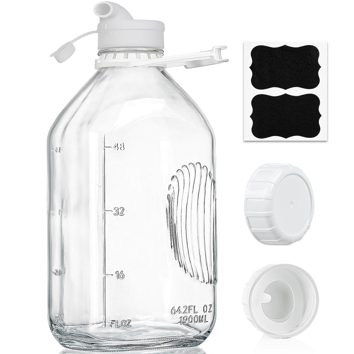 Botella Syntic de vidrio para leche con tapa hermética y sello.