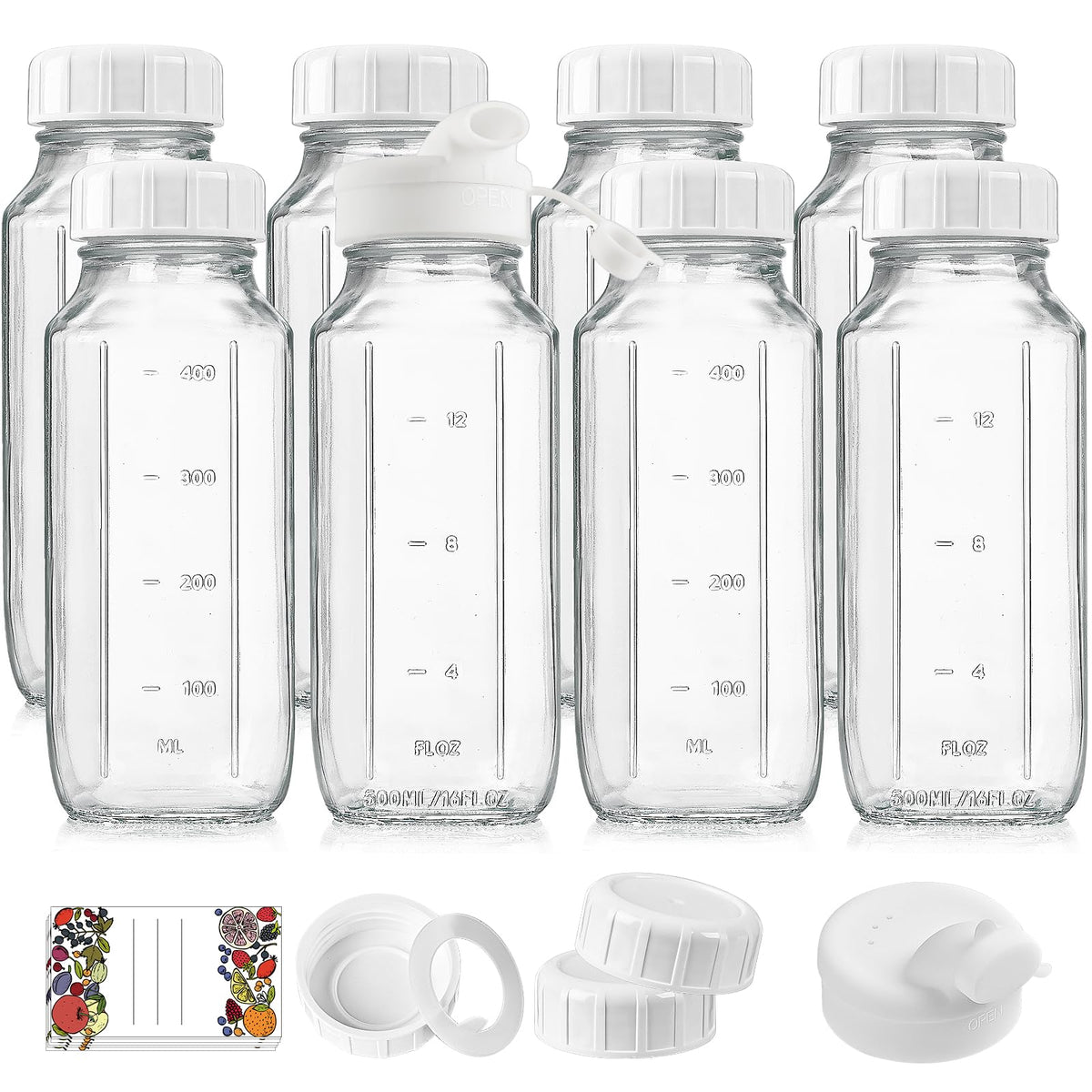 Botellas Syntic de vidrio de 16 oz con tapa hermética para conservar bebidas.