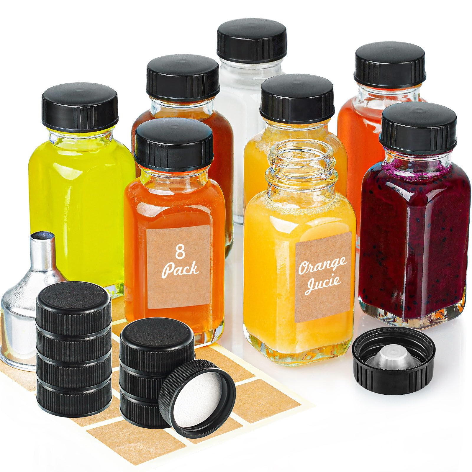 Botellas Syntic 2 oz con tapas cónicas para sellado seguro.
