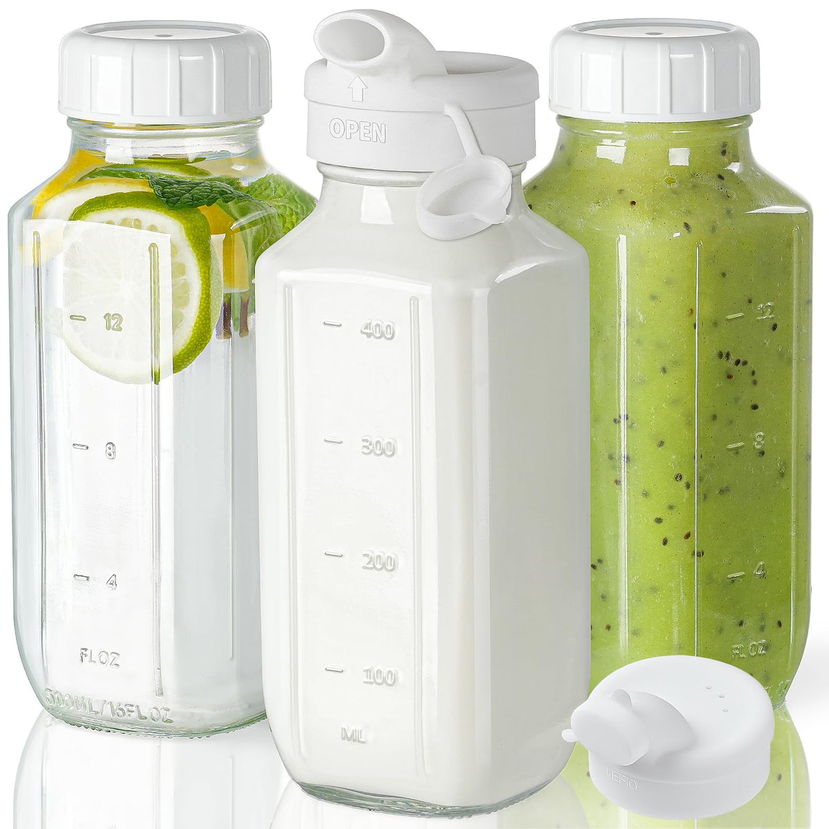 Botellas de vidrio Syntic de 16 onzas con tapas herméticas para llevar sin derrames.