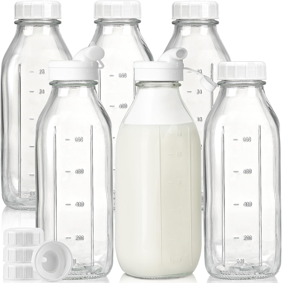 Syntic botellas de vidrio de 1 L para leche, lote de 6, sin olores residuales.