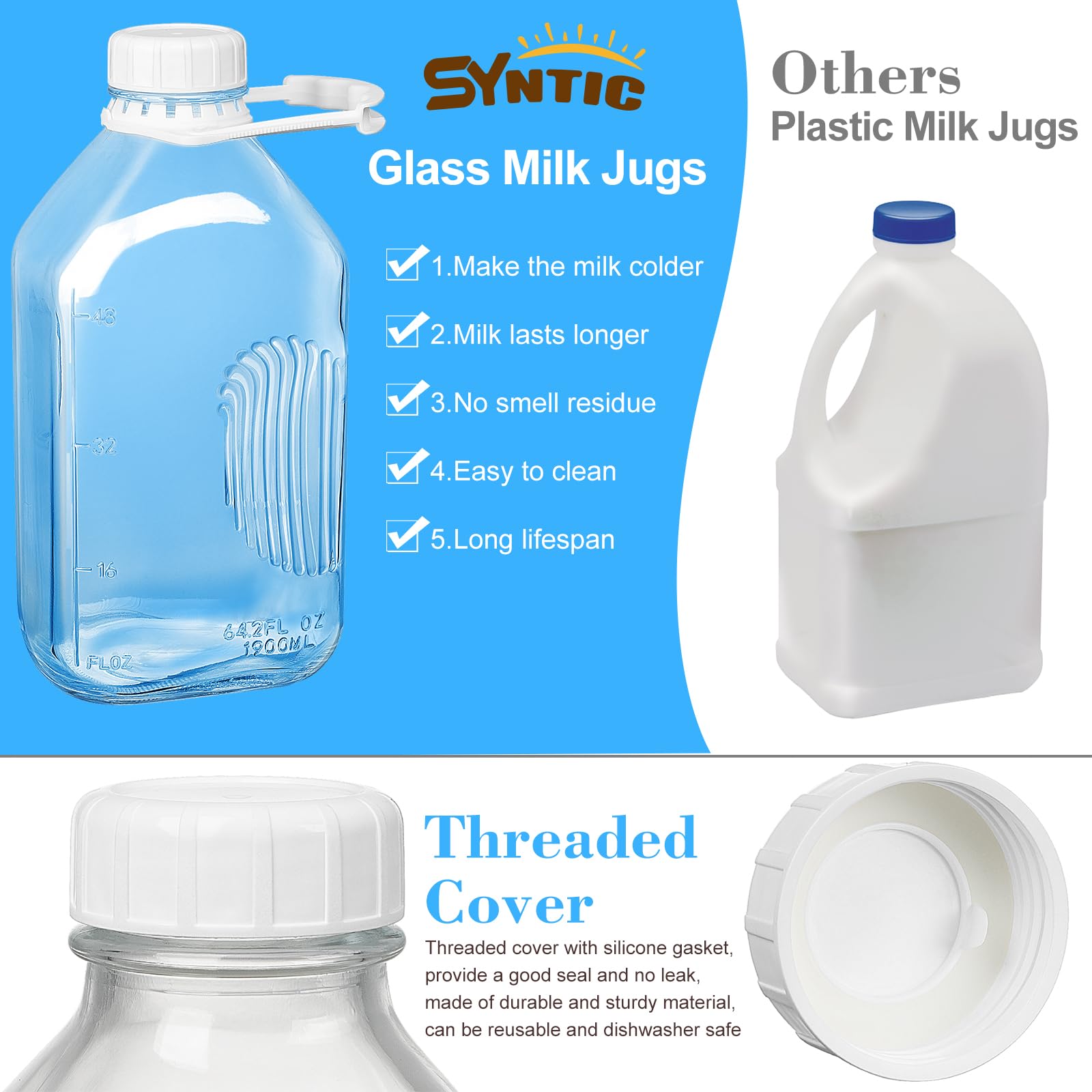 Jarra Syntic con escalas de cuartos y onzas para medir.