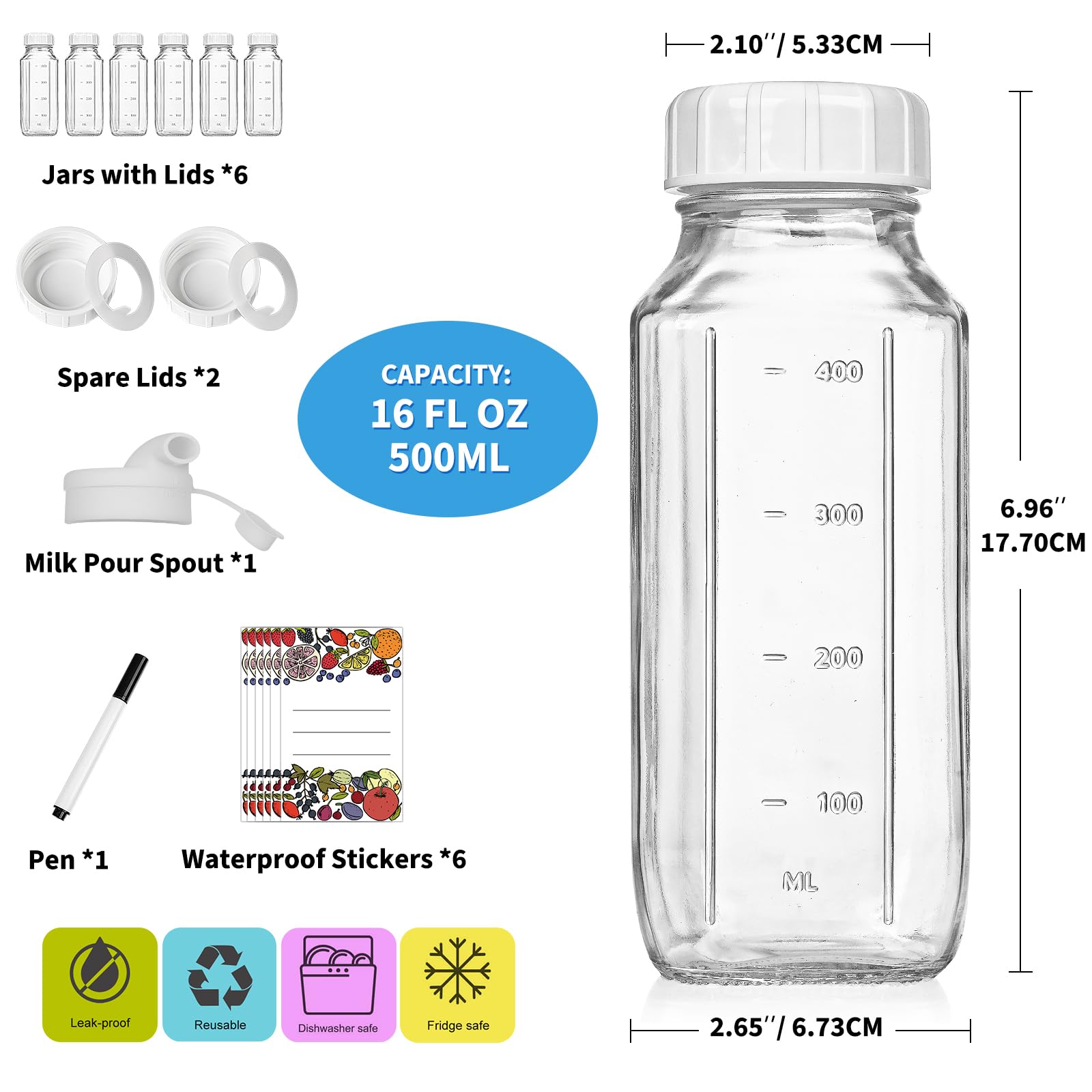Kit Syntic de 6 botellas con tapas extra y adhesivos para etiquetar