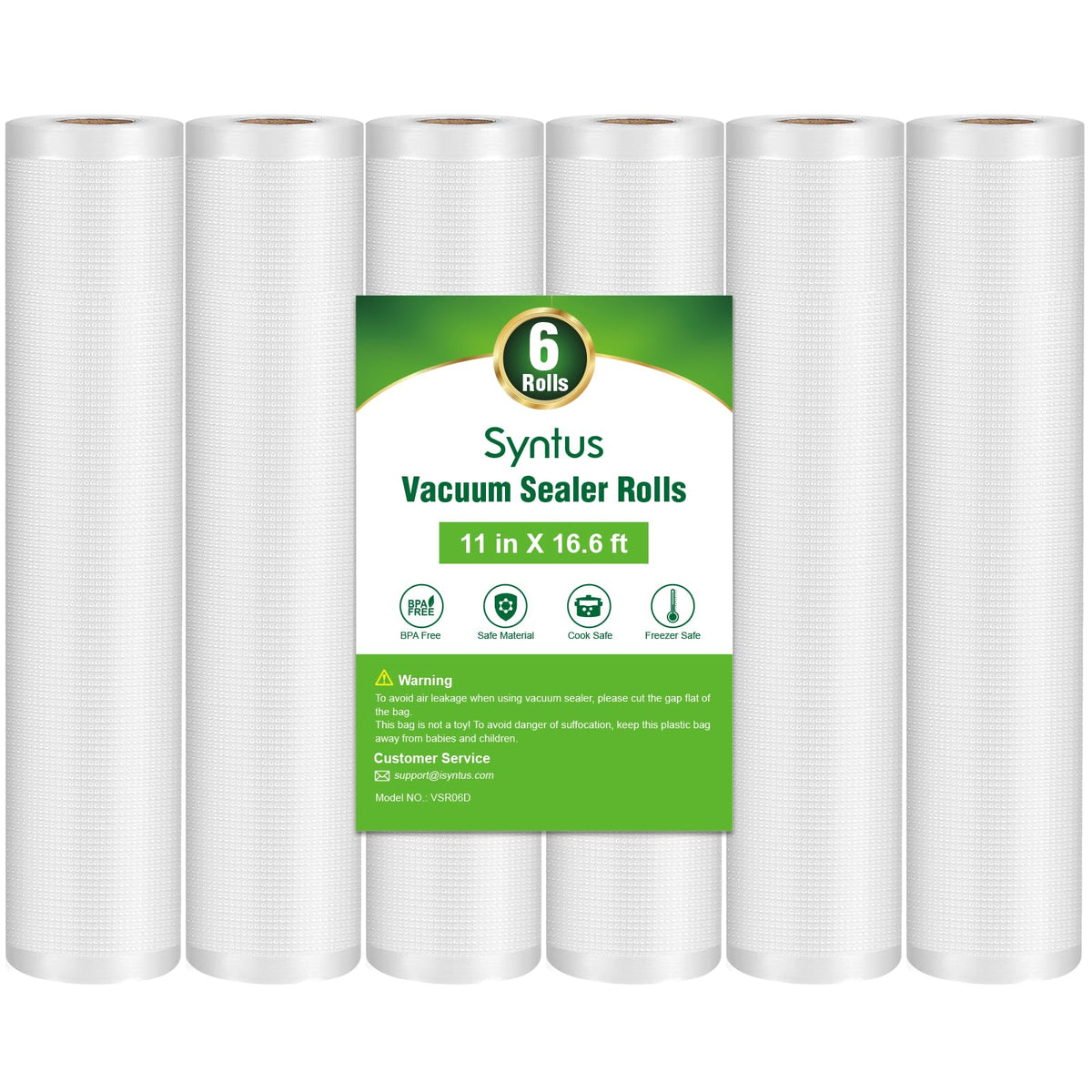Syntus bolsas al vacío 11x16, 6 rollos, almacenamiento seguro de alimentos.