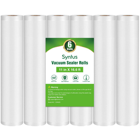 Syntus bolsas al vacío 11x16, 6 rollos, almacenamiento seguro de alimentos.