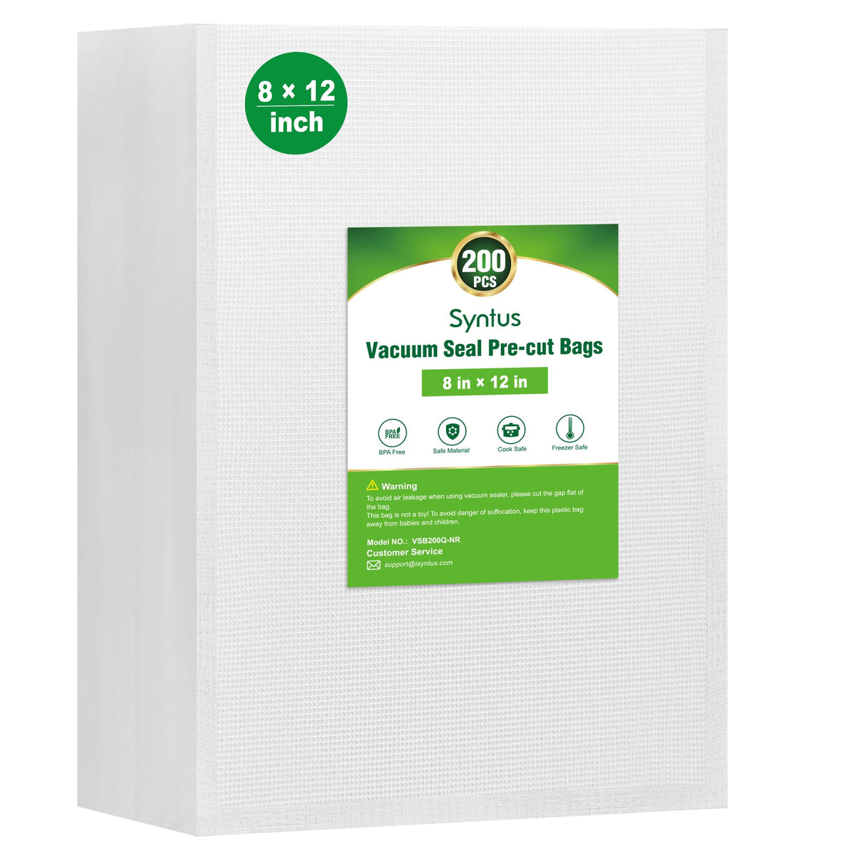 Syntus bolsas al vacío 8x12 precortadas para almacenamiento seguro de alimentos