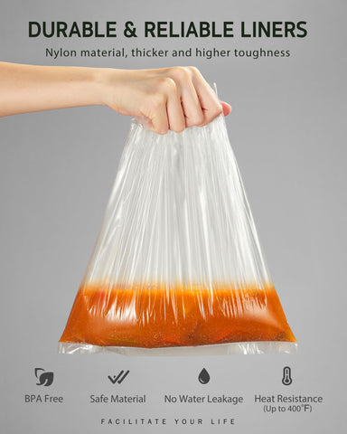 Bolsas Syntus para olla lenta aptas hasta 400°F para cocción segura.