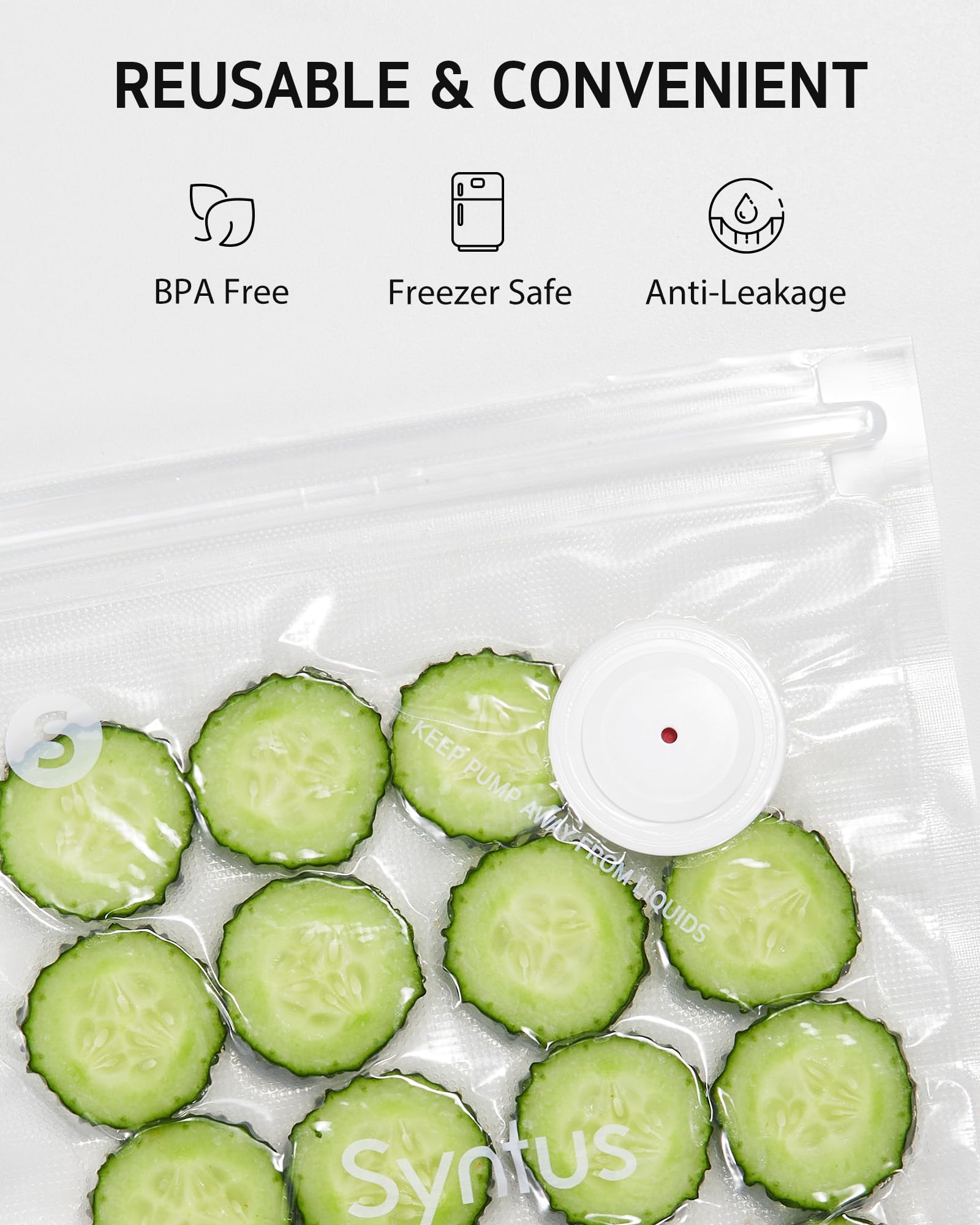 Syntus bolsas sin BPA, reutilizables y seguras para alimentos