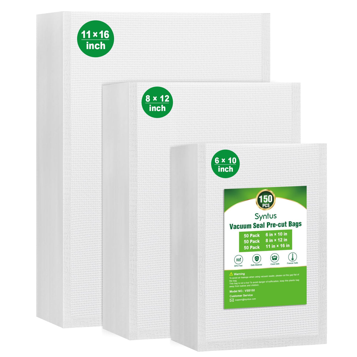 Syntus bolsas de vacío 11x16 galón para almacenamiento prolongado de alimentos.