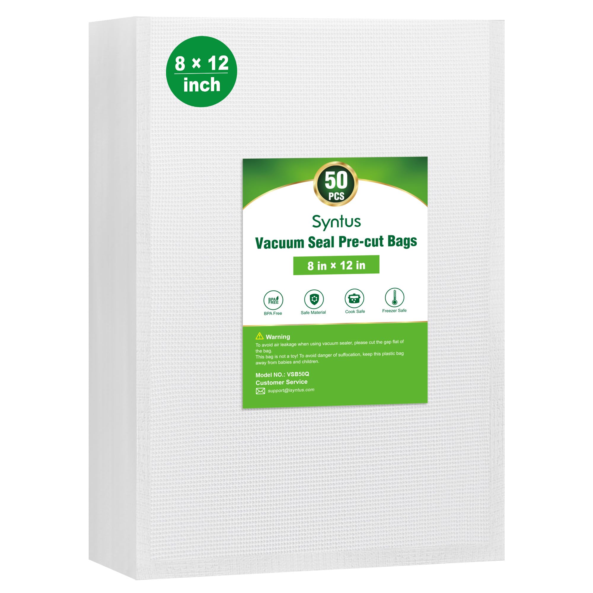 Bolsas Syntus 8x12 precortadas para sellado rápido y almacenamiento.