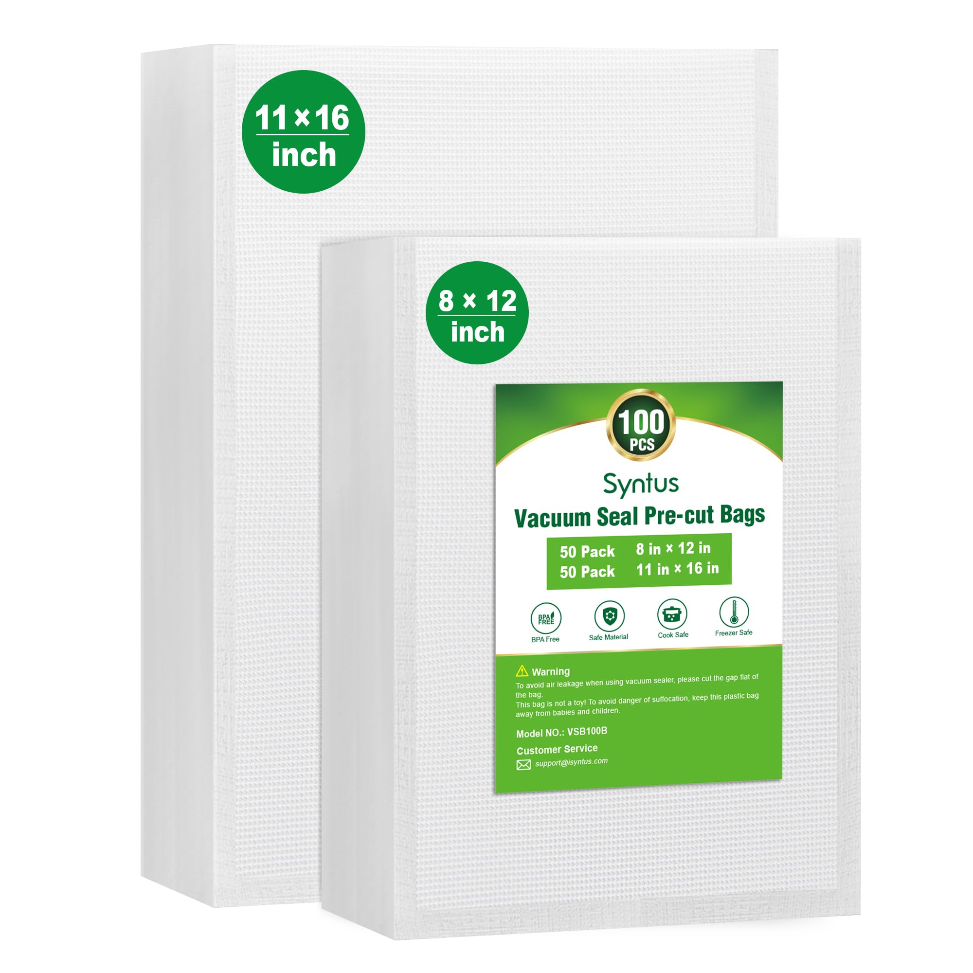 Syntus bolsas para vacío 8x12 precortadas para porciones rápidas y almacenamiento eficiente.