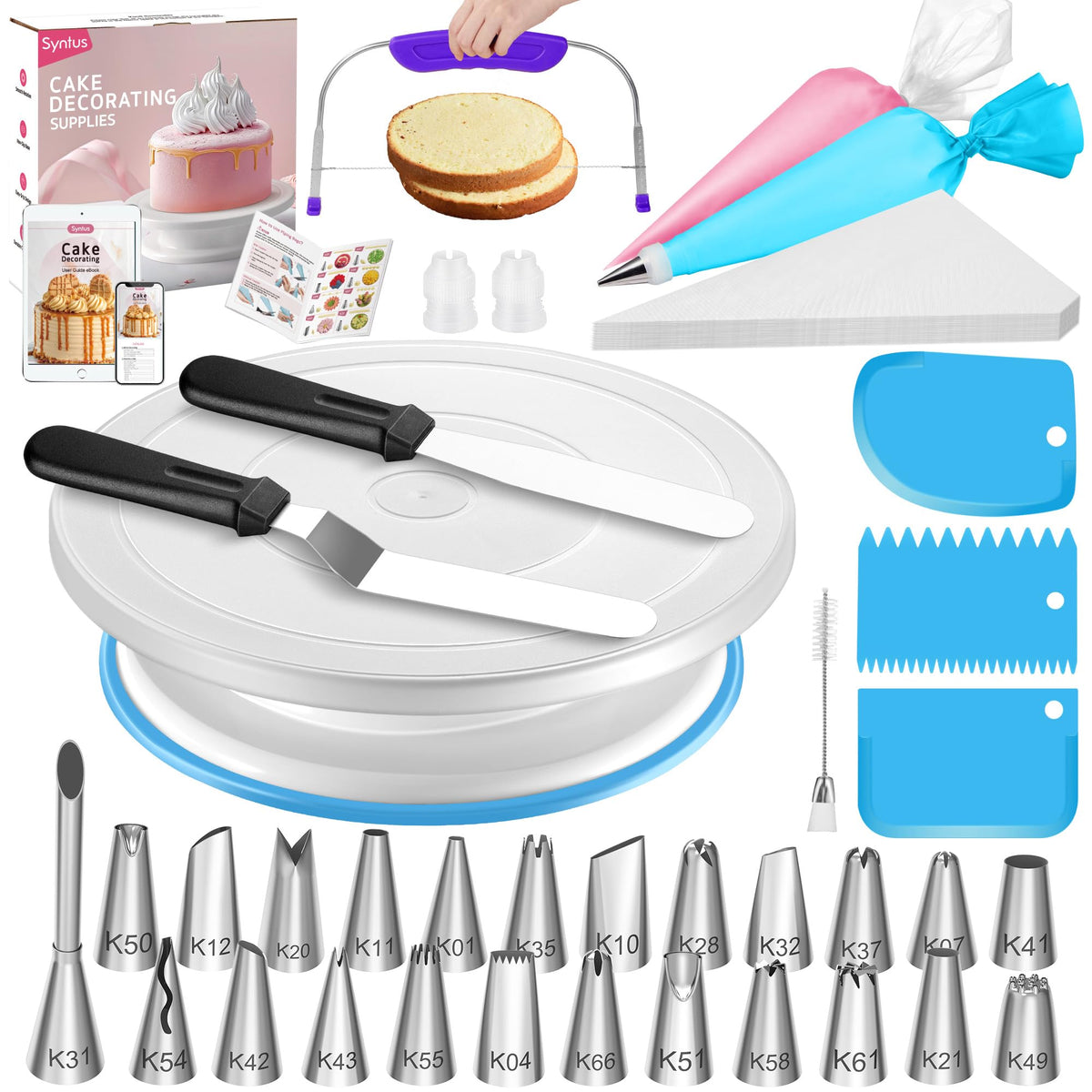 Syntus kit de decoracion de tortas con torno giratorio de 11 pulgadas para decoraciones precisas.