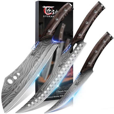 SYOKAMI conjunto de tres cuchillos para carnes, ideal para cortar y preparar carne.