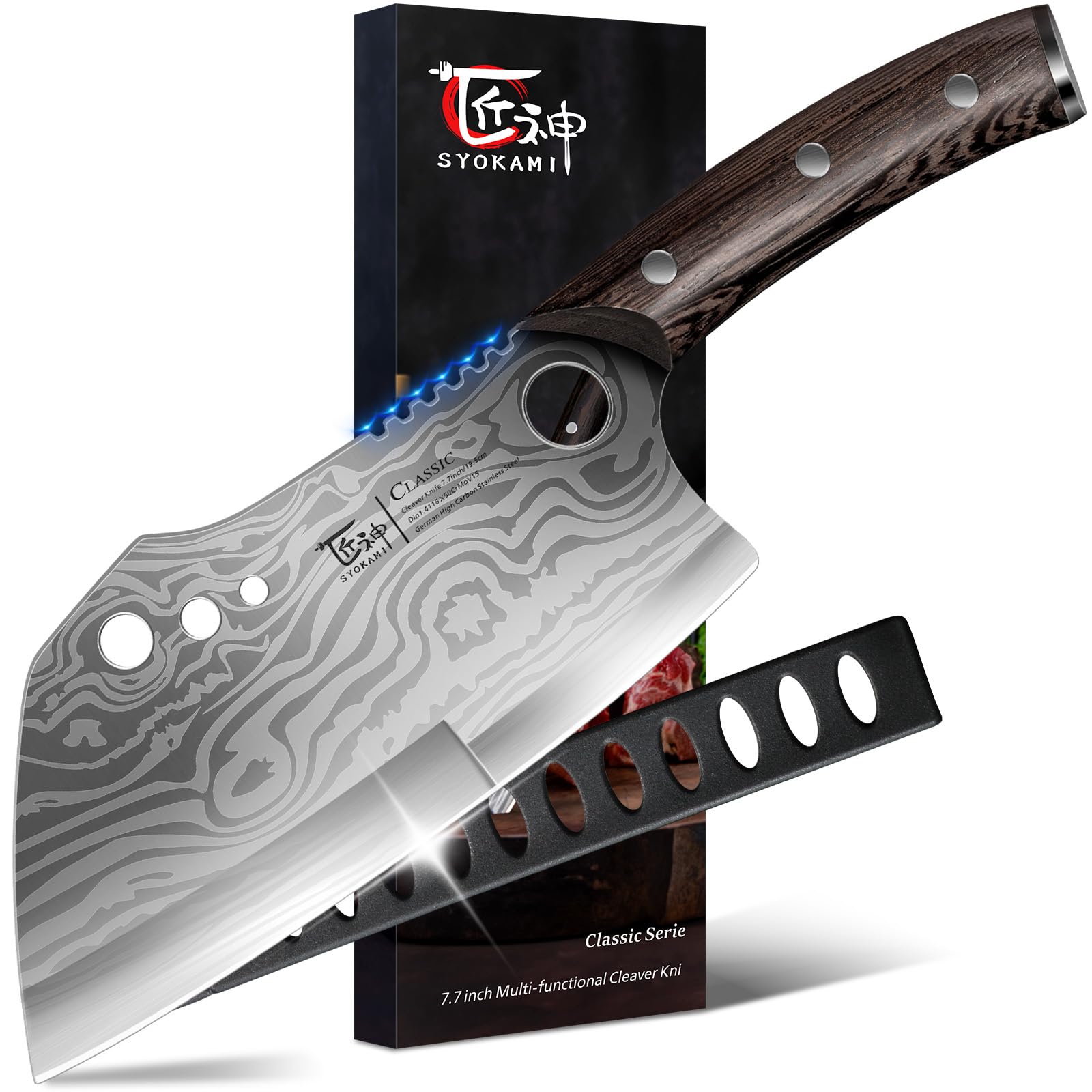 SYOKAMI cuchillo 2 en 1, hoja frontal para verduras y carnes.