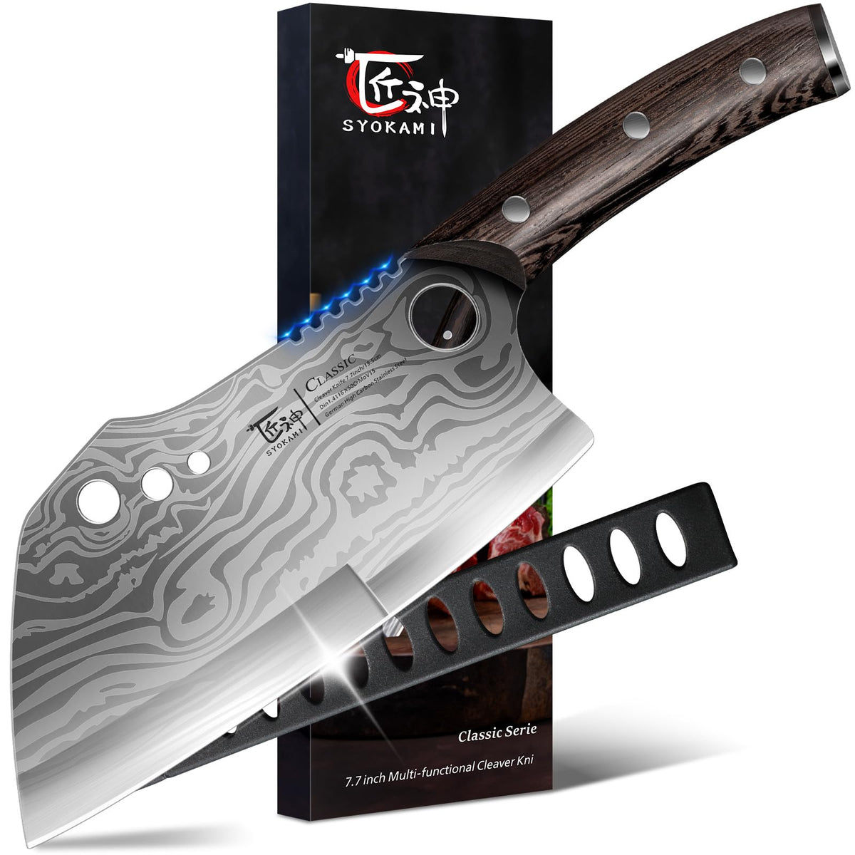 SYOKAMI cuchillo 2 en 1, hoja frontal para verduras y carnes.