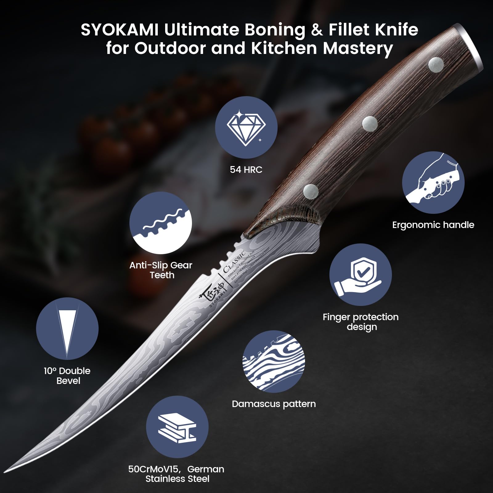 Cuchillo SYOKAMI Filete 7.2 pulgadas, empaque de regalo elegante.