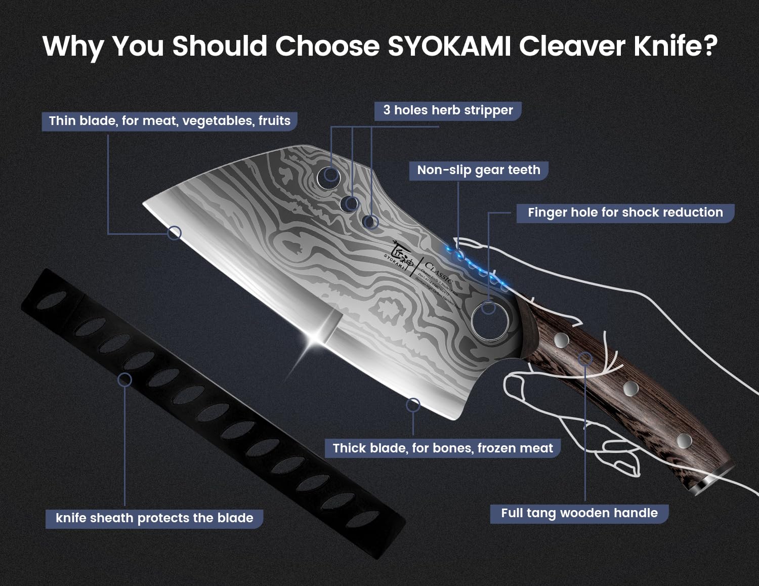 SYOKAMI cuchillo para cortar huesos con filo resistente.