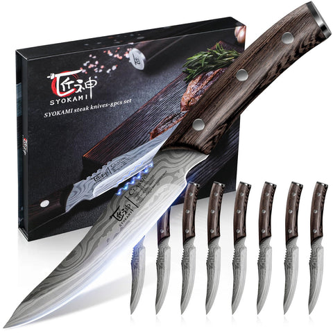 Cuchillos SYOKAMI para bistec con filo estable y precisión en el corte.